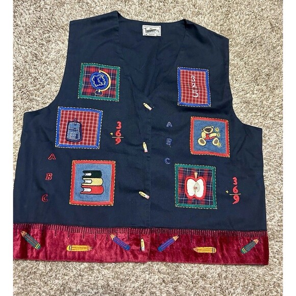 Vintage 80s Tantrums Teacher Themed Vest Patches Backpack Apple Books X Large - Picture 1 of 9